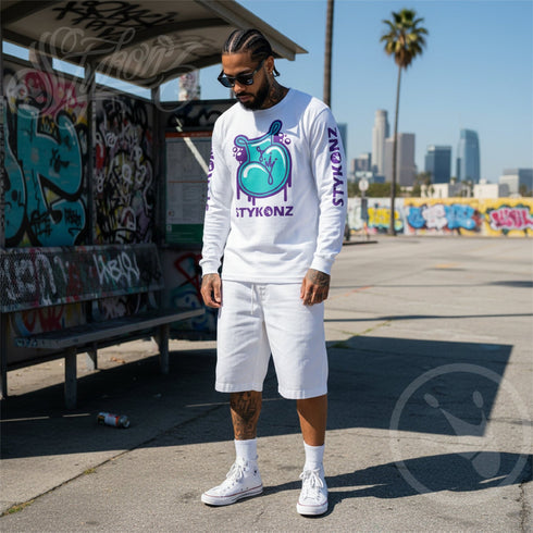 Men's Graffiti Long Sleeve Tee Turquoise S - Kingz 2Line Throwup | Hip - Hop Streetwear Tee - Stykonz Graffiti Streetwear