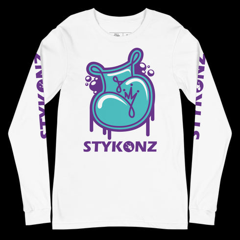 Men's Graffiti Long Sleeve Tee Turquoise S - Kingz 2Line Throwup | Hip - Hop Streetwear Tee - Stykonz Graffiti Streetwear
