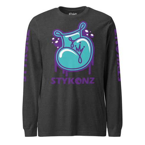 Men's Graffiti Long Sleeve Tee Turquoise S - Kingz 2Line Throwup | Hip - Hop Streetwear Tee - Stykonz Graffiti Streetwear