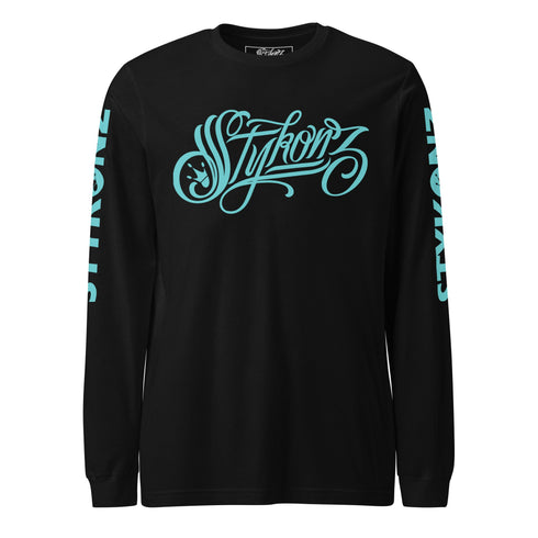 Men's Graffiti Long Sleeve Tee Turquoise Scriptkonz | Hip - Hop Streetwear Tee - Stykonz Graffiti Streetwear