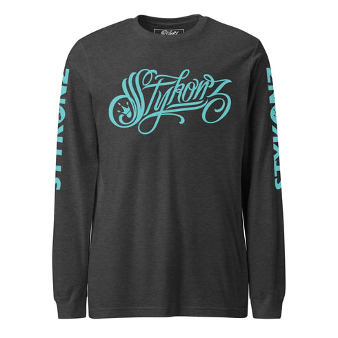 Men's Graffiti Long Sleeve Tee Turquoise Scriptkonz | Hip - Hop Streetwear Tee - Stykonz Graffiti Streetwear