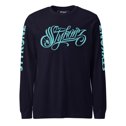 Men's Graffiti Long Sleeve Tee Turquoise Scriptkonz | Hip - Hop Streetwear Tee - Stykonz Graffiti Streetwear