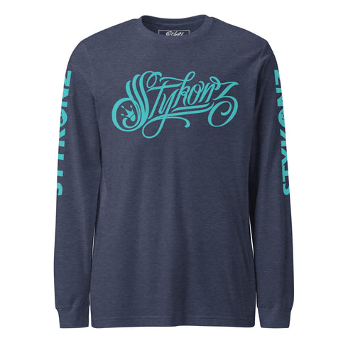 Men's Graffiti Long Sleeve Tee Turquoise Scriptkonz | Hip - Hop Streetwear Tee - Stykonz Graffiti Streetwear