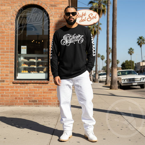 Men's Graffiti Long Sleeve Tee White Scriptkonz | Hip - Hop Streetwear Tee - Stykonz Graffiti Streetwear