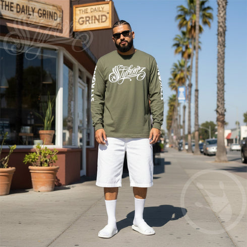 Men's Graffiti Long Sleeve Tee White Scriptkonz | Hip - Hop Streetwear Tee - Stykonz Graffiti Streetwear