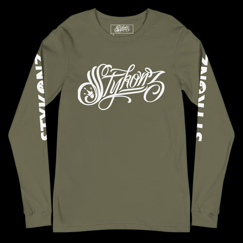 Men's Graffiti Long Sleeve Tee White Scriptkonz | Hip - Hop Streetwear Tee - Stykonz Graffiti Streetwear