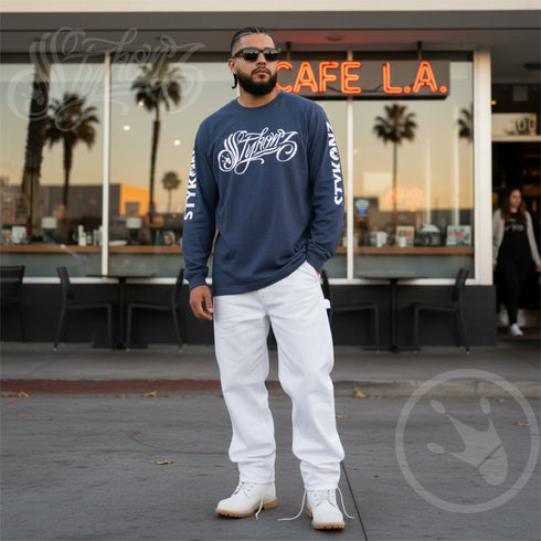 Men's Graffiti Long Sleeve Tee White Scriptkonz | Hip - Hop Streetwear Tee - Stykonz Graffiti Streetwear