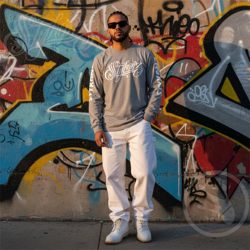 Men's Graffiti Long Sleeve Tee White Scriptkonz | Hip - Hop Streetwear Tee - Stykonz Graffiti Streetwear