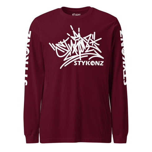 Men's Graffiti Long Sleeve Tee White Stykonz Tag | Hip - Hop Streetwear Tee - Stykonz Graffiti Streetwear