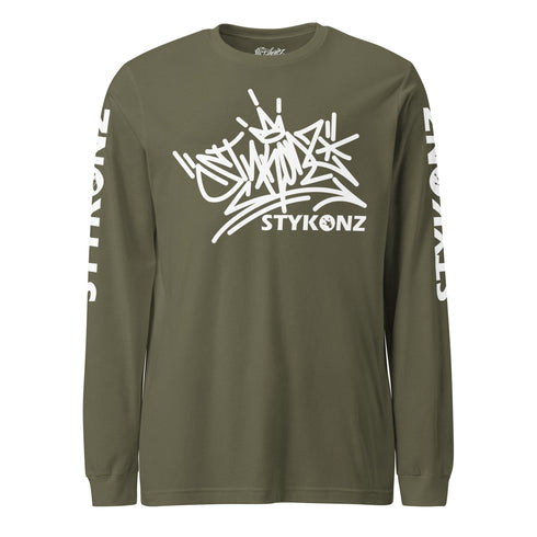 Men's Graffiti Long Sleeve Tee White Stykonz Tag | Hip - Hop Streetwear Tee - Stykonz Graffiti Streetwear