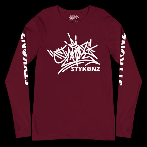 Men's Graffiti Long Sleeve Tee White Stykonz Tag | Hip - Hop Streetwear Tee - Stykonz Graffiti Streetwear