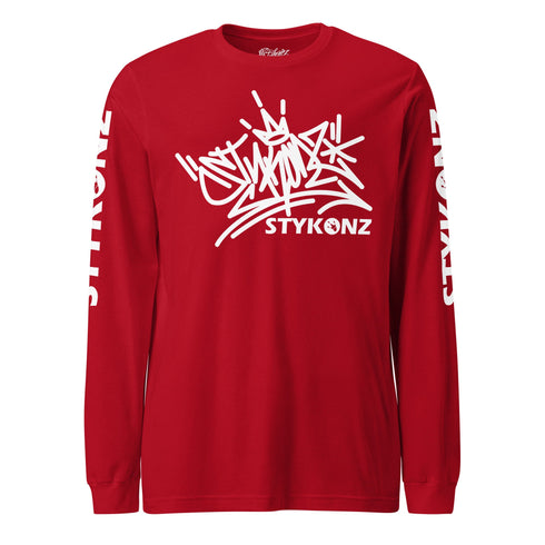 Men's Graffiti Long Sleeve Tee White Stykonz Tag | Hip - Hop Streetwear Tee - Stykonz Graffiti Streetwear