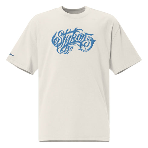 Men's Graffiti Oversized Faded T-Shirt XL Embroidered B - Blue Scriptkonz | Hip - Hop Streetwear T-Shirt - Stykonz Graffiti Streetwear