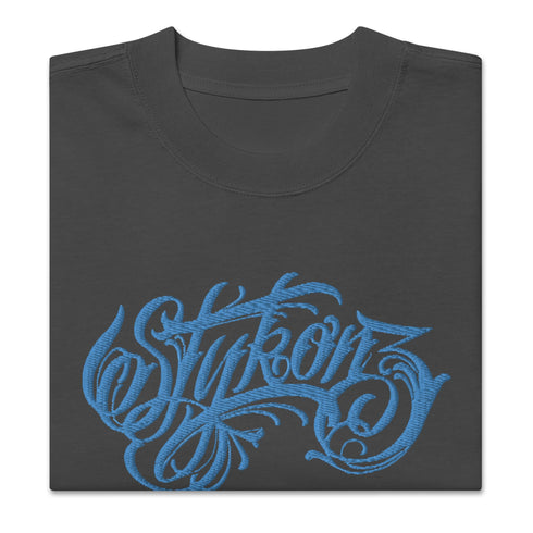 Men's Graffiti Oversized Faded T-Shirt XL Embroidered B - Blue Scriptkonz | Hip - Hop Streetwear T-Shirt - Stykonz Graffiti Streetwear