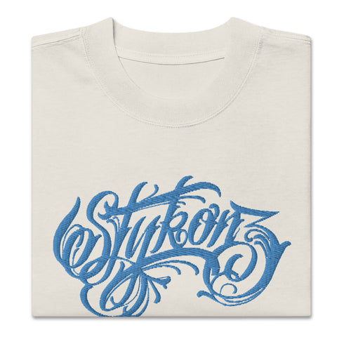 Men's Graffiti Oversized Faded T-Shirt XL Embroidered B - Blue Scriptkonz | Hip - Hop Streetwear T-Shirt - Stykonz Graffiti Streetwear