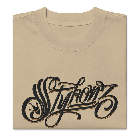 Men's Graffiti Oversized Faded T-Shirt XL Embroidered Black n Gold Scriptkonz | Hip - Hop Streetwear T-Shirt - Stykonz Graffiti Streetwear