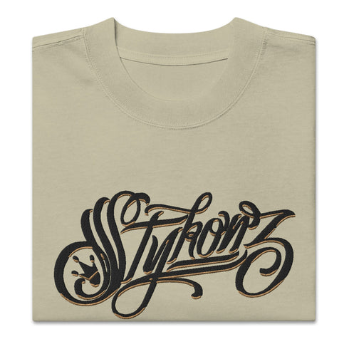 Men's Graffiti Oversized Faded T-Shirt XL Embroidered Black n Gold Scriptkonz | Hip - Hop Streetwear T-Shirt - Stykonz Graffiti Streetwear