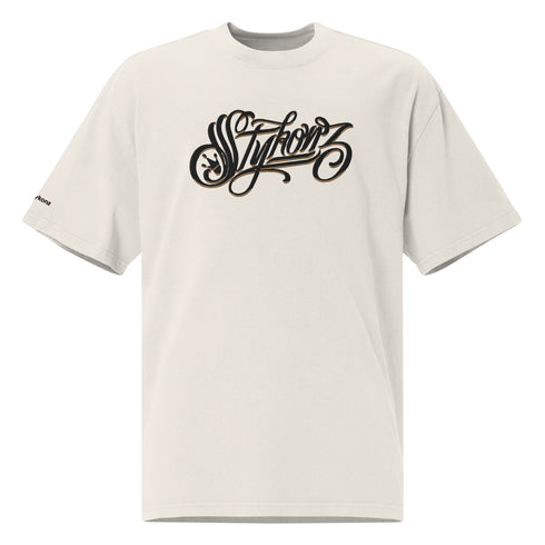 Men's Graffiti Oversized Faded T-Shirt XL Embroidered Black n Gold Scriptkonz | Hip - Hop Streetwear T-Shirt - Stykonz Graffiti Streetwear