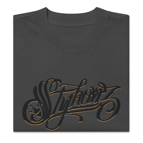 Men's Graffiti Oversized Faded T-Shirt XL Embroidered Black n Gold Scriptkonz | Hip - Hop Streetwear T-Shirt - Stykonz Graffiti Streetwear