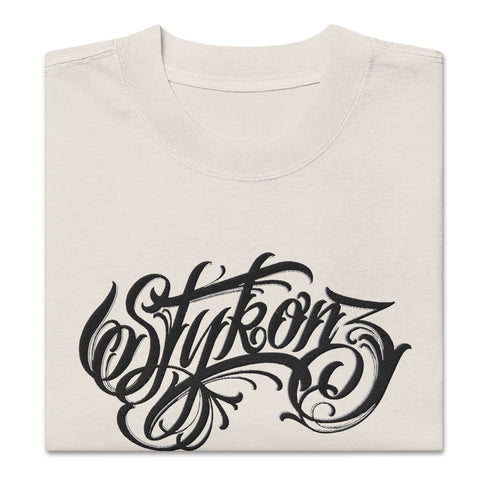 Men's Graffiti Oversized Faded T-Shirt XL Embroidered BW Scriptkonz | Hip - Hop Streetwear T-Shirt - Stykonz Graffiti Streetwear