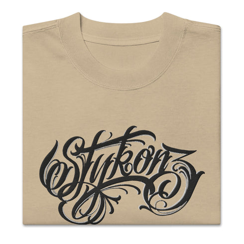 Men's Graffiti Oversized Faded T-Shirt XL Embroidered BW Scriptkonz | Hip - Hop Streetwear T-Shirt - Stykonz Graffiti Streetwear