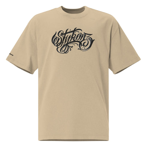 Men's Graffiti Oversized Faded T-Shirt XL Embroidered BW Scriptkonz | Hip - Hop Streetwear T-Shirt - Stykonz Graffiti Streetwear