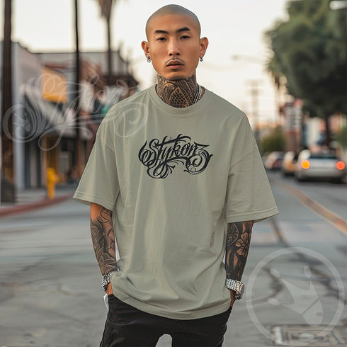 Men's Graffiti Oversized Faded T-Shirt XL Embroidered BW Scriptkonz | Hip - Hop Streetwear T-Shirt - Stykonz Graffiti Streetwear