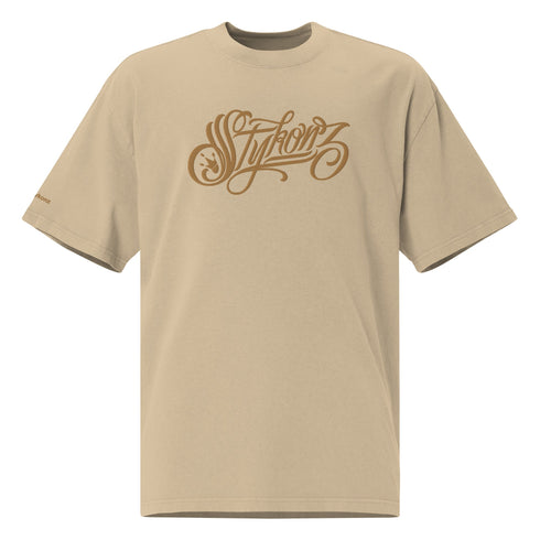 Men's Graffiti Oversized Faded T-Shirt XL Embroidered Gold Scriptkonz | Hip - Hop Streetwear T-Shirt - Stykonz Graffiti Streetwear