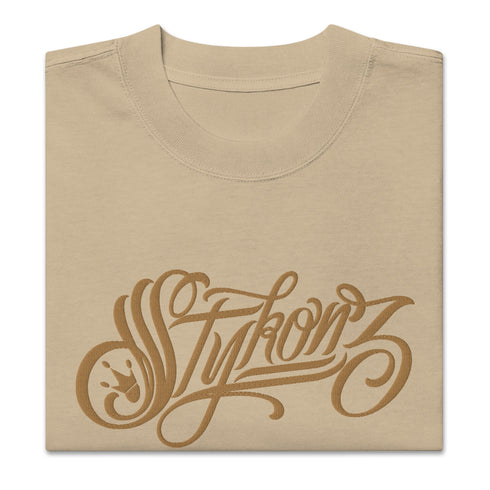 Men's Graffiti Oversized Faded T-Shirt XL Embroidered Gold Scriptkonz | Hip - Hop Streetwear T-Shirt - Stykonz Graffiti Streetwear