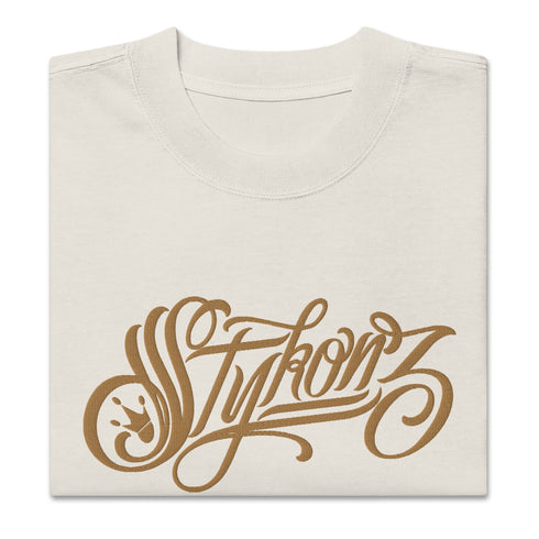 Men's Graffiti Oversized Faded T-Shirt XL Embroidered Gold Scriptkonz | Hip - Hop Streetwear T-Shirt - Stykonz Graffiti Streetwear