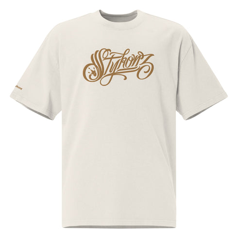 Men's Graffiti Oversized Faded T-Shirt XL Embroidered Gold Scriptkonz | Hip - Hop Streetwear T-Shirt - Stykonz Graffiti Streetwear
