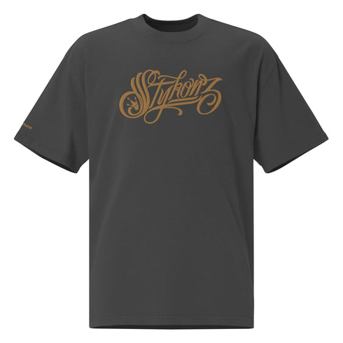Men's Graffiti Oversized Faded T-Shirt XL Embroidered Gold Scriptkonz | Hip - Hop Streetwear T-Shirt - Stykonz Graffiti Streetwear