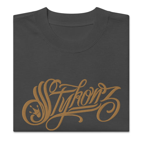 Men's Graffiti Oversized Faded T-Shirt XL Embroidered Gold Scriptkonz | Hip - Hop Streetwear T-Shirt - Stykonz Graffiti Streetwear