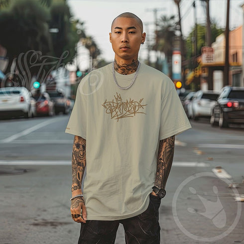 Men's Graffiti Oversized Faded T-Shirt XL Embroidered Gold Street Tagz | Hip - Hop Streetwear T-Shirt - Stykonz Graffiti Streetwear