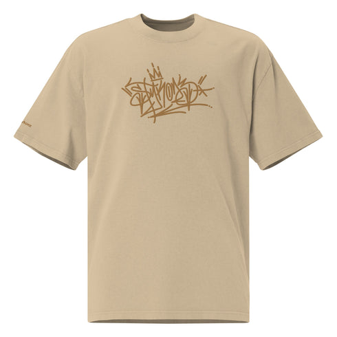 Men's Graffiti Oversized Faded T-Shirt XL Embroidered Gold Street Tagz | Hip - Hop Streetwear T-Shirt - Stykonz Graffiti Streetwear