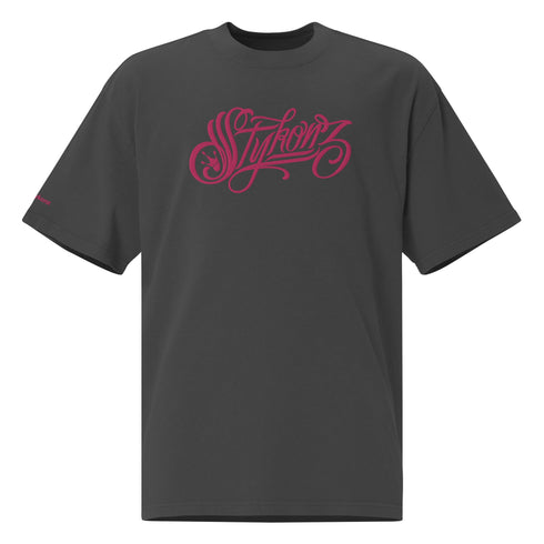 Men's Graffiti Oversized Faded T-Shirt XL Embroidered Hot Pink Scriptkonz | Hip - Hop Streetwear T-Shirt - Stykonz Graffiti Streetwear