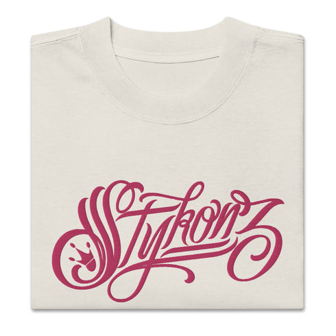 Men's Graffiti Oversized Faded T-Shirt XL Embroidered Hot Pink Scriptkonz | Hip - Hop Streetwear T-Shirt - Stykonz Graffiti Streetwear