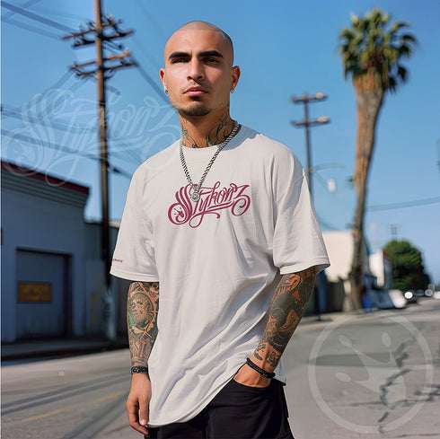 Men's Graffiti Oversized Faded T-Shirt XL Embroidered Hot Pink Scriptkonz | Hip - Hop Streetwear T-Shirt - Stykonz Graffiti Streetwear