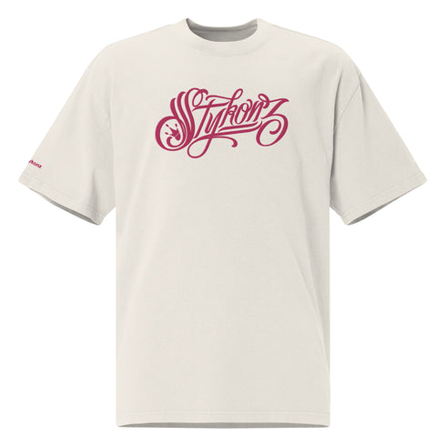 Men's Graffiti Oversized Faded T-Shirt XL Embroidered Hot Pink Scriptkonz | Hip - Hop Streetwear T-Shirt - Stykonz Graffiti Streetwear
