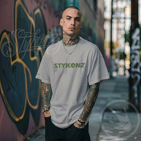 Men's Graffiti Oversized Faded T-Shirt XL Embroidered Kiwi Stykonz Block | Hip - Hop Streetwear T-Shirt - Stykonz Graffiti Streetwear