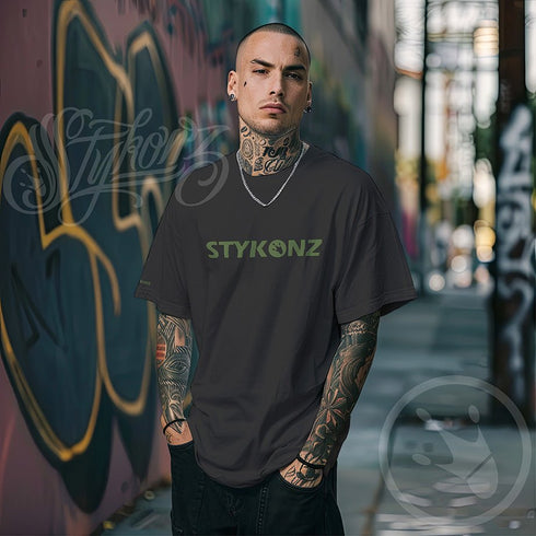 Men's Graffiti Oversized Faded T-Shirt XL Embroidered Kiwi Stykonz Block | Hip - Hop Streetwear T-Shirt - Stykonz Graffiti Streetwear