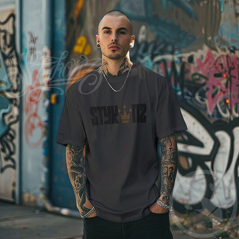 Men's Graffiti Oversized Faded T-Shirt XL Embroidered Stykonz Crown | Hip - Hop Streetwear T-Shirt - Stykonz Graffiti Streetwear