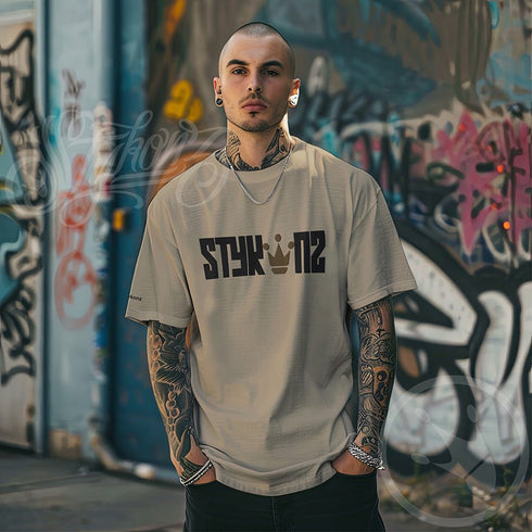 Men's Graffiti Oversized Faded T-Shirt XL Embroidered Stykonz Crown | Hip - Hop Streetwear T-Shirt - Stykonz Graffiti Streetwear