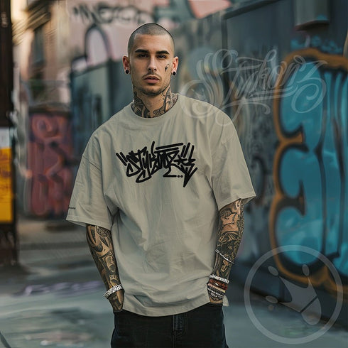 Men's Graffiti Oversized Faded T-Shirt XL Embroidered Stykonz feat Black City Tagz | Hip - Hop Streetwear T-Shirt - Stykonz Graffiti Streetwear