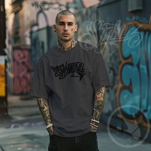 Men's Graffiti Oversized Faded T-Shirt XL Embroidered Stykonz feat Black City Tagz | Hip - Hop Streetwear T-Shirt - Stykonz Graffiti Streetwear