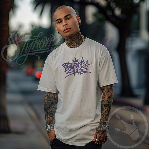 Men's Graffiti Oversized Faded T-Shirt XL Embroidered Stykonz feat Purpz Crown Tagz | Hip - Hop Streetwear T-Shirt - Stykonz Graffiti Streetwear