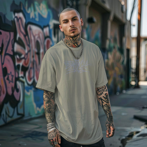 Men's Graffiti Oversized Faded T-Shirt XL Embroidered Stykonz feat White Crown Tagz | Hip - Hop Streetwear T-Shirt - Stykonz Graffiti Streetwear