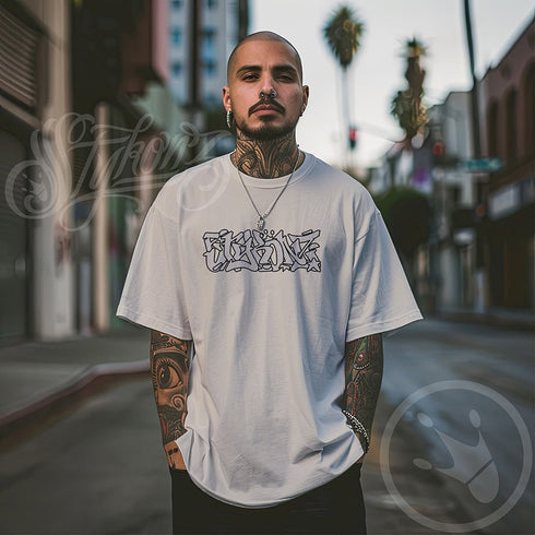 Men's Graffiti Oversized Faded T-Shirt XL Embroidered Stykonz feat Wildstyle | Hip - Hop Streetwear T-Shirt - Stykonz Graffiti Streetwear