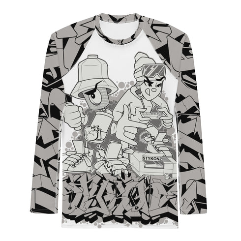 Men's Graffiti Rash Guard White Chromium NY Wildstyle feat El - Cappy & Buttonz | Hip - Hop Streetwear Rash Guard - Stykonz Graffiti Streetwear