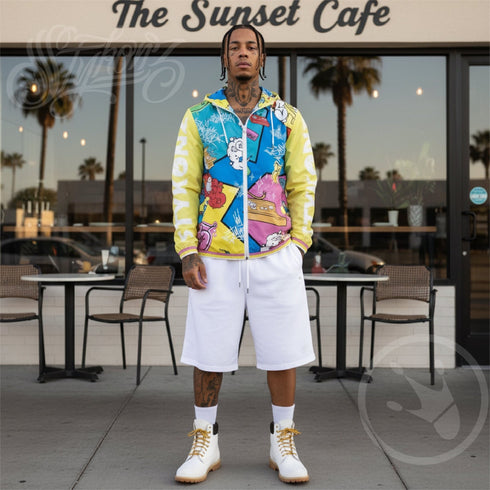 Men’s Graffiti Windbreaker Jacket – 90’s Elements Throw Ups and Tags Hip - Hop Streetwear | Stykonz™ - Stykonz Graffiti Streetwear